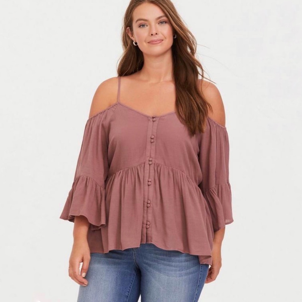 Torrid Babydoll Rayon Crepe Cold Shoulder‎ Top